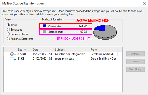 Mailbox Storage Size Information