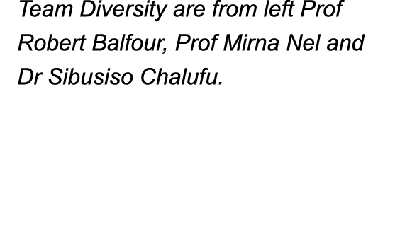 Team Diversity are from left Prof Robert Balfour, Prof Mirna Nel and Dr Sibusiso Chalufu 