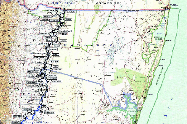 Location of the Pongola River and floodplain.