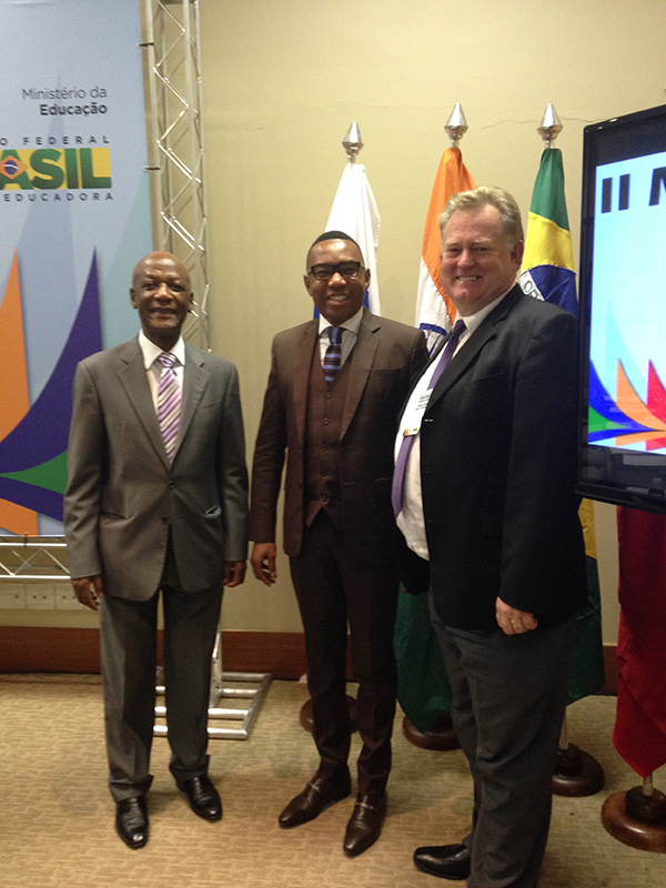 Ambassador M. Mbete, Deputy Minister Mduduzi Manana and Theo Bekker during the BRICS ministerial meeting 2015 Brasilia, Brazil
